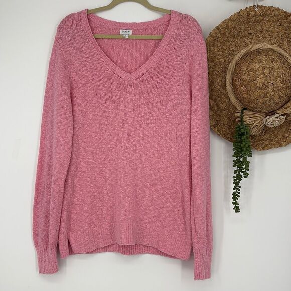 J. Crew V-neck slub cotton textured sweater pullover Soft pink Large - Picture 1 of 12